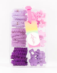 Kids Mixed Purple Hair Ties & Clips Pack - link has visual effect only