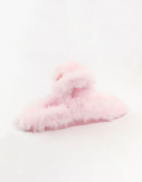 Kids Pink Fluffy Hair Claw Clip