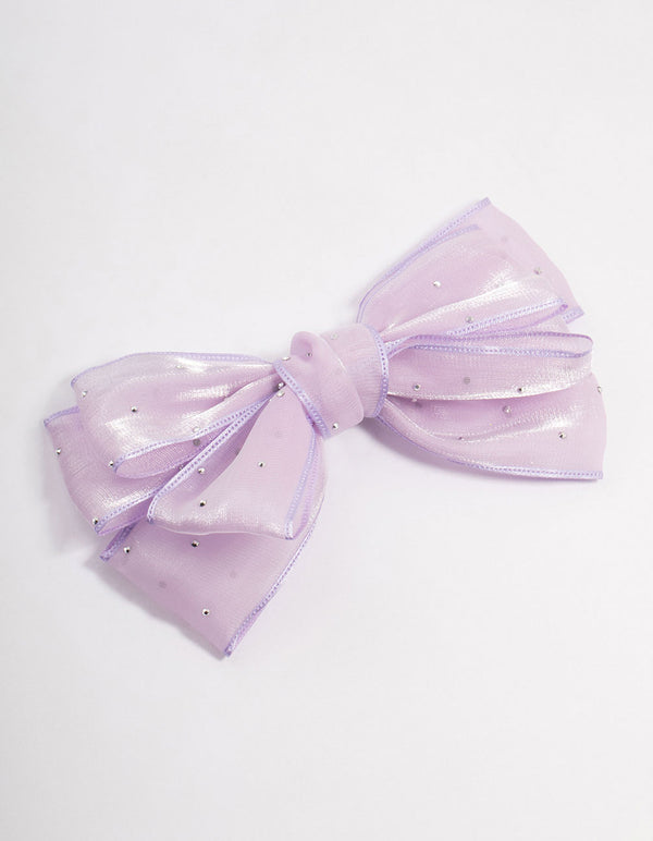 Kids Purple Fabric Bow Clip