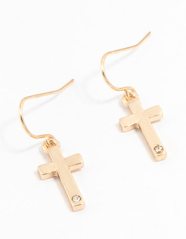 Gold Cross Drop Earrings