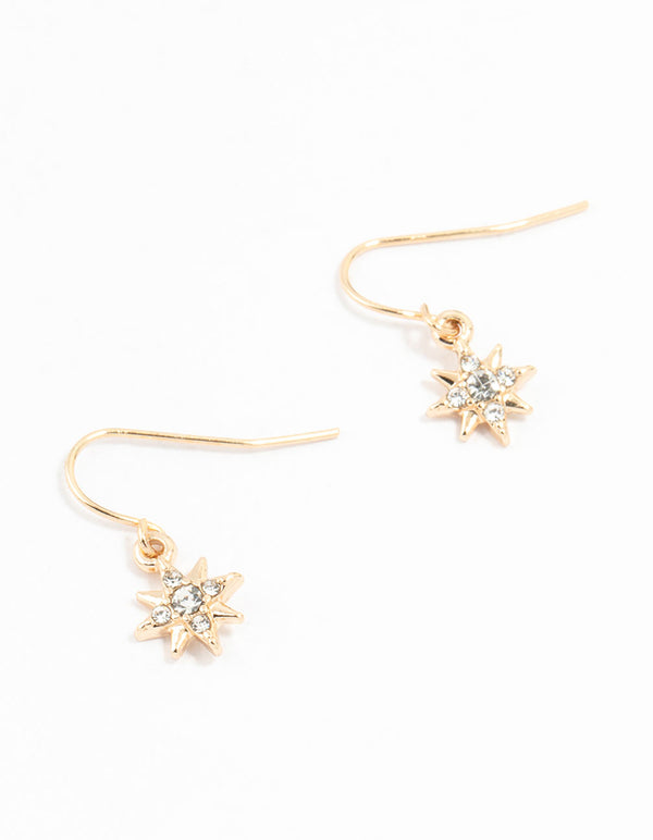 Gold Diamante 8 Point Star Earrings