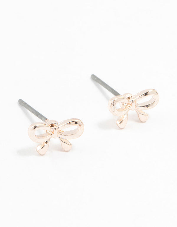 Rose Gold String Bow Stud Earrings