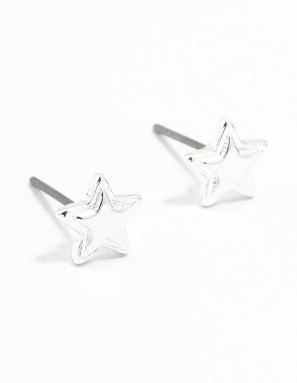 Silver Layered Star Stud Earrings