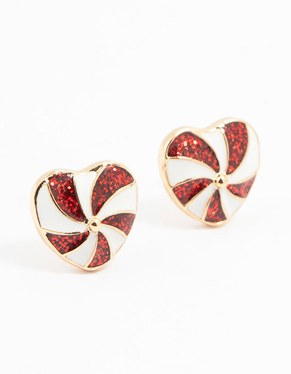 Gold Epoxy Spiral Heart Stud Earrings