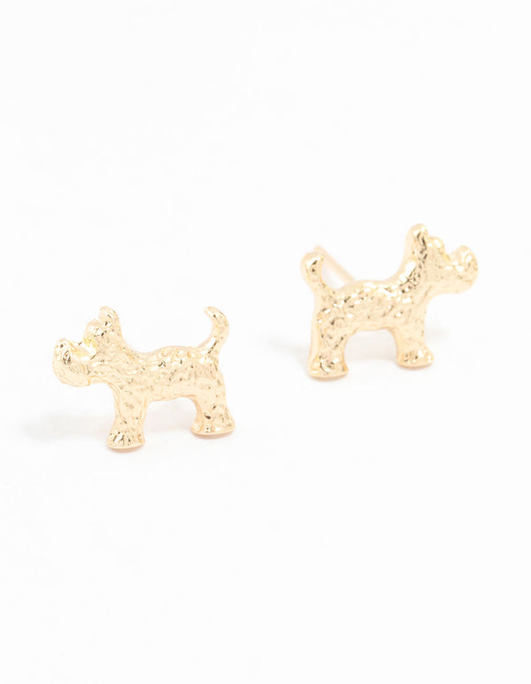 Gold  Hammered Dog Stud Earrings