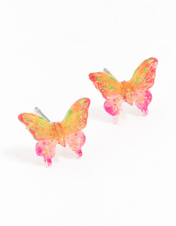 Plastic Ombre Butterfly Stud Earrings