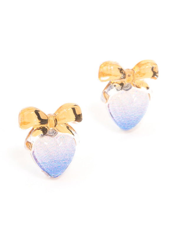 Plastic Bow Heart Stud Earrings