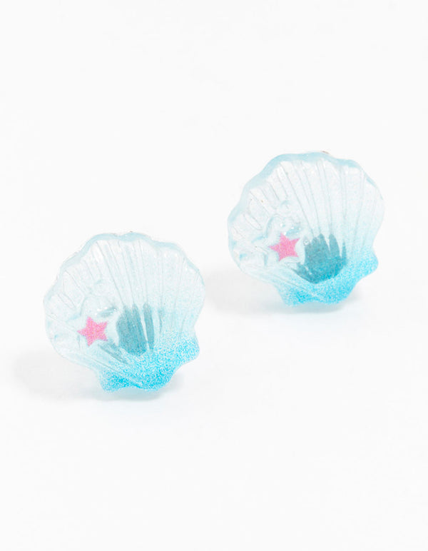 Plastic Star Clam Shell Stud Earrings