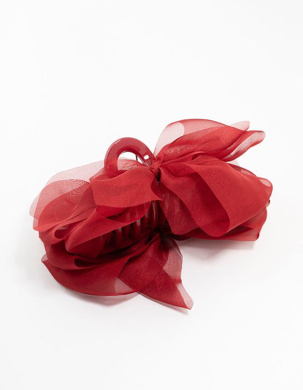 Red Fabric Bow Claw Clip