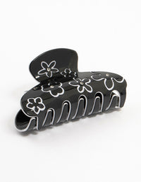 Black & White Plastic Flower Outline Claw Clip - link has visual effect only