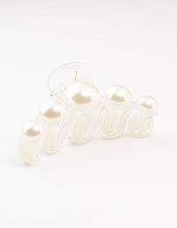 White Plastic Carved Graduating Pearl Claw Clip - link has visual effect only