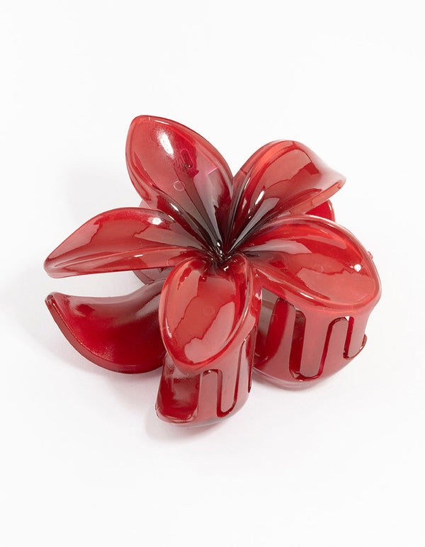 Burgundy Hibiscus Flower Claw Clip