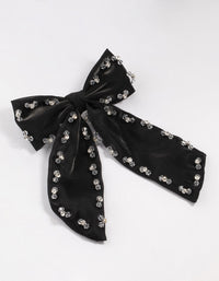 Black Fabric Beaded Deatiling Bow Clip - link has visual effect only