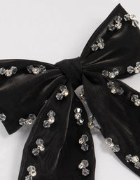 Black Fabric Beaded Deatiling Bow Clip - link has visual effect only