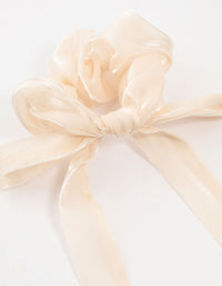 Peachy Pink Chiffon Fabric Long Bow Scrunchie - link has visual effect only