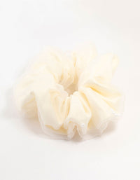 Large White Fabric Pearl Detail Scrunchie - link has visual effect only