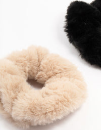 Black & Pink Faux Fur Scrunchies 2-Pack - link has visual effect only