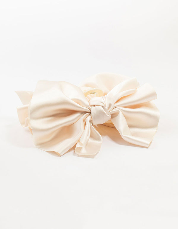 Large Cream Fabric Knotted Bow Clip