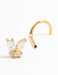 Gold Plated Surgical Steel Butterfly Threadless Nose Stud - link has visual effect only