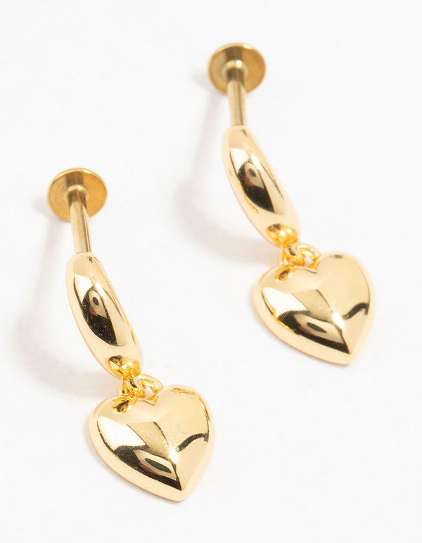 Gold Plated Surgical Steel Heart Drop Flatbacks 2-Pack