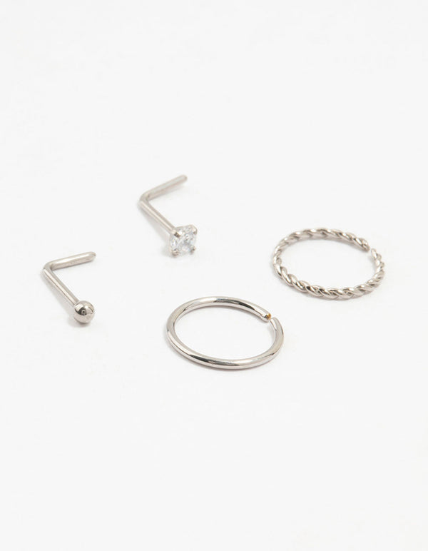 Titanium Diamante Twisted Nose Rings 4-Pack