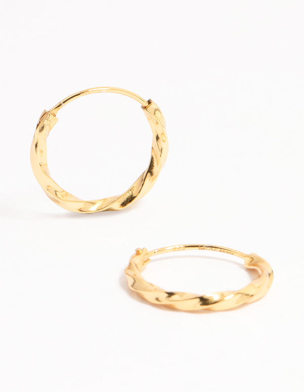 Gold Plated Sterling Silver Twisted Hoop Earrings 15MM