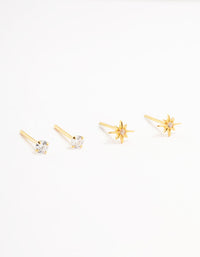 Gold Plated Sterling Silver Mini Starburst Earrings 2-Pack - link has visual effect only