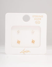 Gold Plated Sterling Silver Mini Starburst Earrings 2-Pack - link has visual effect only