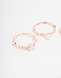 Rose Gold Plated Cubic Zirconia Pearl Bamboo Ring 3-Pack - link has visual effect only