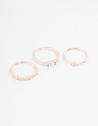 Rose Gold Plated Baguette & Mini Round Cubic Zirconia Ring 3-Pack - link has visual effect only