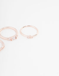 Rose Gold Plated Baguette & Mini Round Cubic Zirconia Ring 3-Pack - link has visual effect only