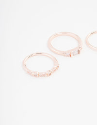 Rose Gold Plated Baguette & Mini Round Cubic Zirconia Ring 3-Pack - link has visual effect only