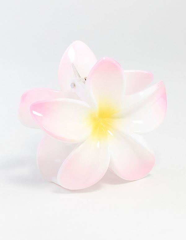 White Plastic Frangipani Flower Claw Clip