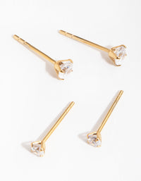 Gold Plated Surgical Steel Graduating Cubic Zirconia Stud Earrings 2-Pack - link has visual effect only