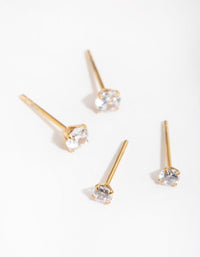 Gold Plated Surgical Steel Graduating Cubic Zirconia Stud Earrings 2-Pack - link has visual effect only