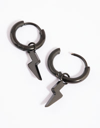 Black Coated Surgical Steel Lightning Bolt Huggie Hoop Earrings - link has visual effect only