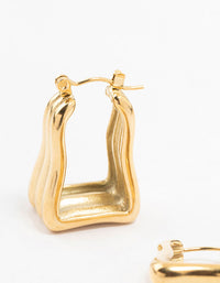 Waterproof Gold Plated Stainless Steel Square Wave Hoop Earrings - link has visual effect only