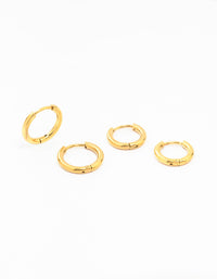 Waterproof Gold Plated Waterproof Stainless Steel Medium Hoop Earrings 2-Pack - link has visual effect only