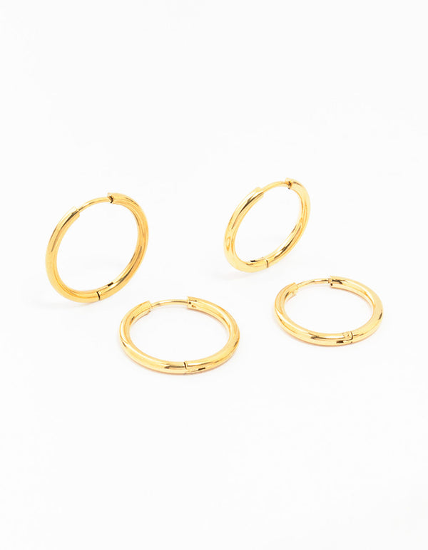 Waterproof Gold Plated Stainless Steel Mini Hoop Earrings 2-Pack