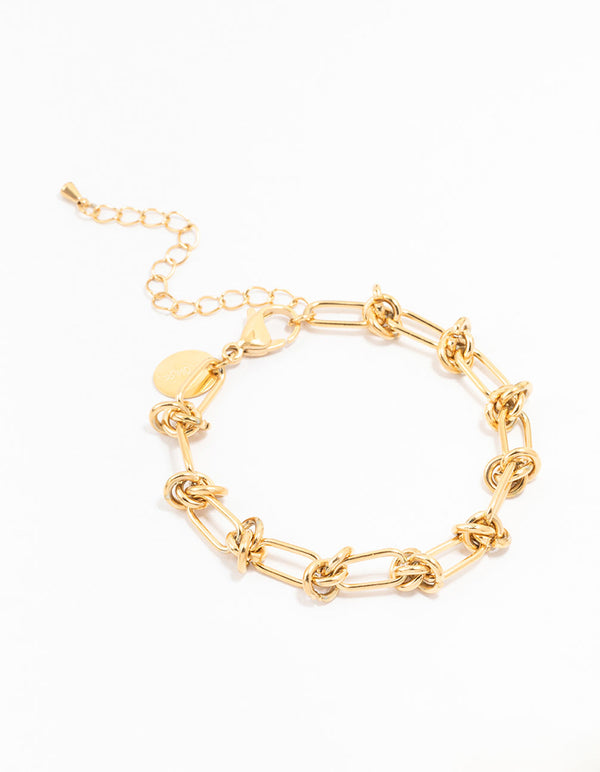 Waterproof Gold Plated Stainless Steel Knotted Chain Bracelet