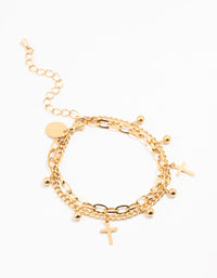 Waterproof Gold Plated Stainless Steel Cross Charm Bracelet - link has visual effect only