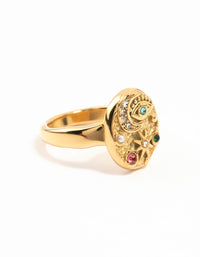 Waterproof Gold Plated Stainless Steel Celestial Cocktail Ring - link has visual effect only