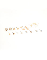 Gold Marbled Pearl & Bow Earrings 8-Pack - link has visual effect only