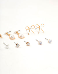 Gold Marbled Pearl & Bow Earrings 8-Pack - link has visual effect only