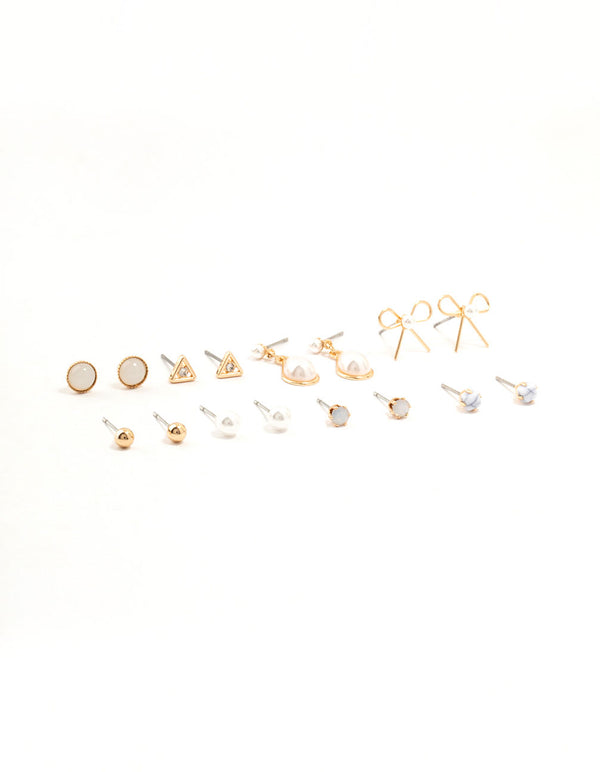 Gold Marbled Pearl & Bow Earrings 8-Pack