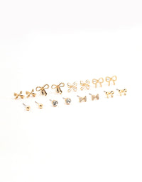 Gold Diamante Mixed Bow Earrings 8-Pack - link has visual effect only