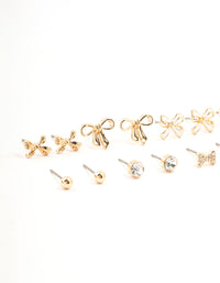 Gold Diamante Mixed Bow Earrings 8-Pack - link has visual effect only