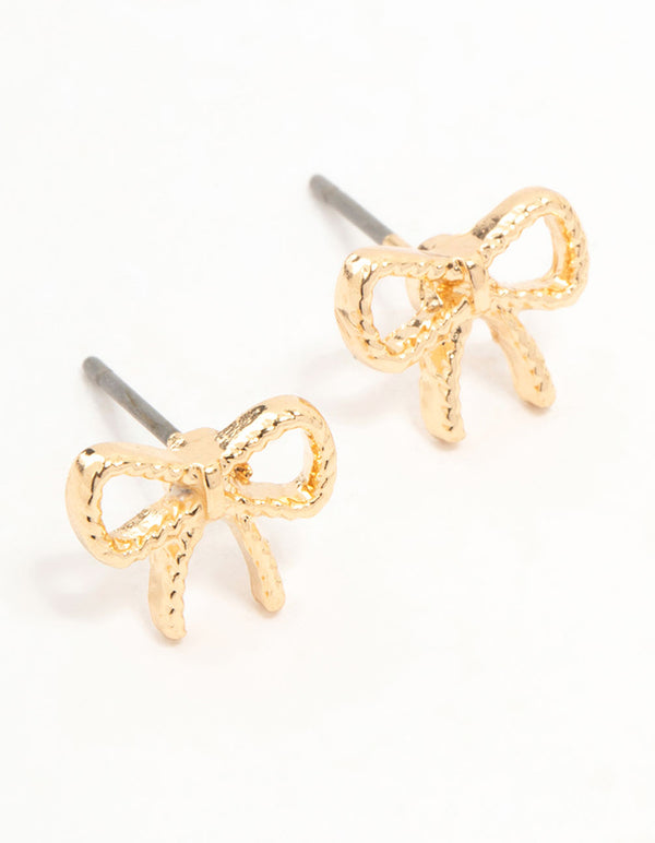 Gold Twisted Bow Stud Earrings