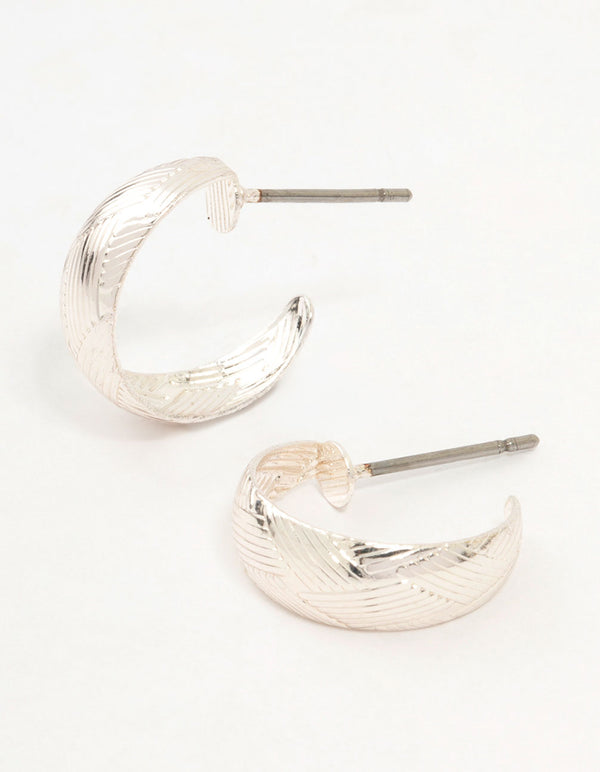 Silver Woven Textured Huggie Earrings