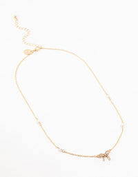 Gold Station Pearl Diamante Bow Necklace - link has visual effect only